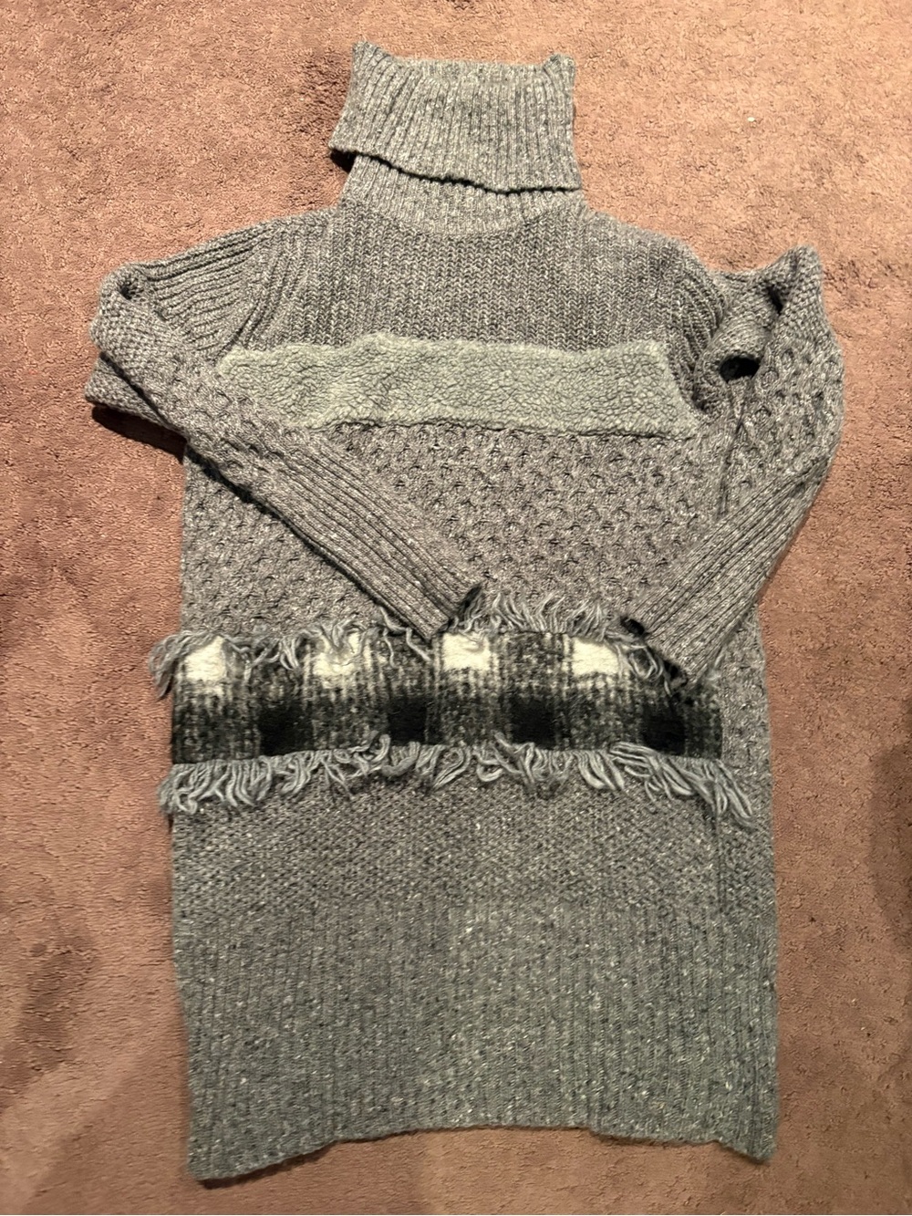 Banana Republic Gray Fringe Turtleneck Knit Sweater